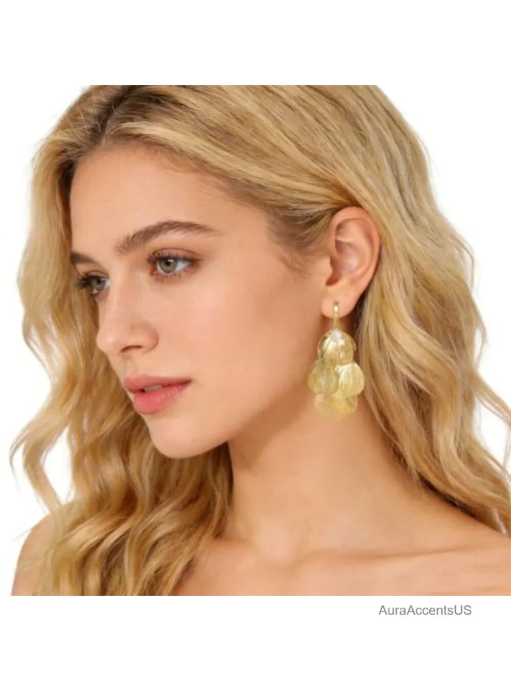 Boho Gold Flower Chandelier Dangle Earrings, Hypoallergenic Zinc Alloy,